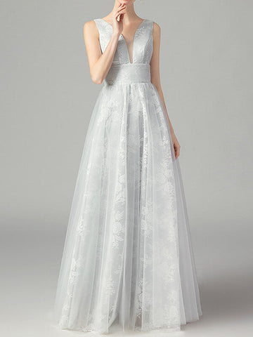 Woochic robe longue tulle décolleté plongeant dos nu élégant de soirée pour mariage Blanche M